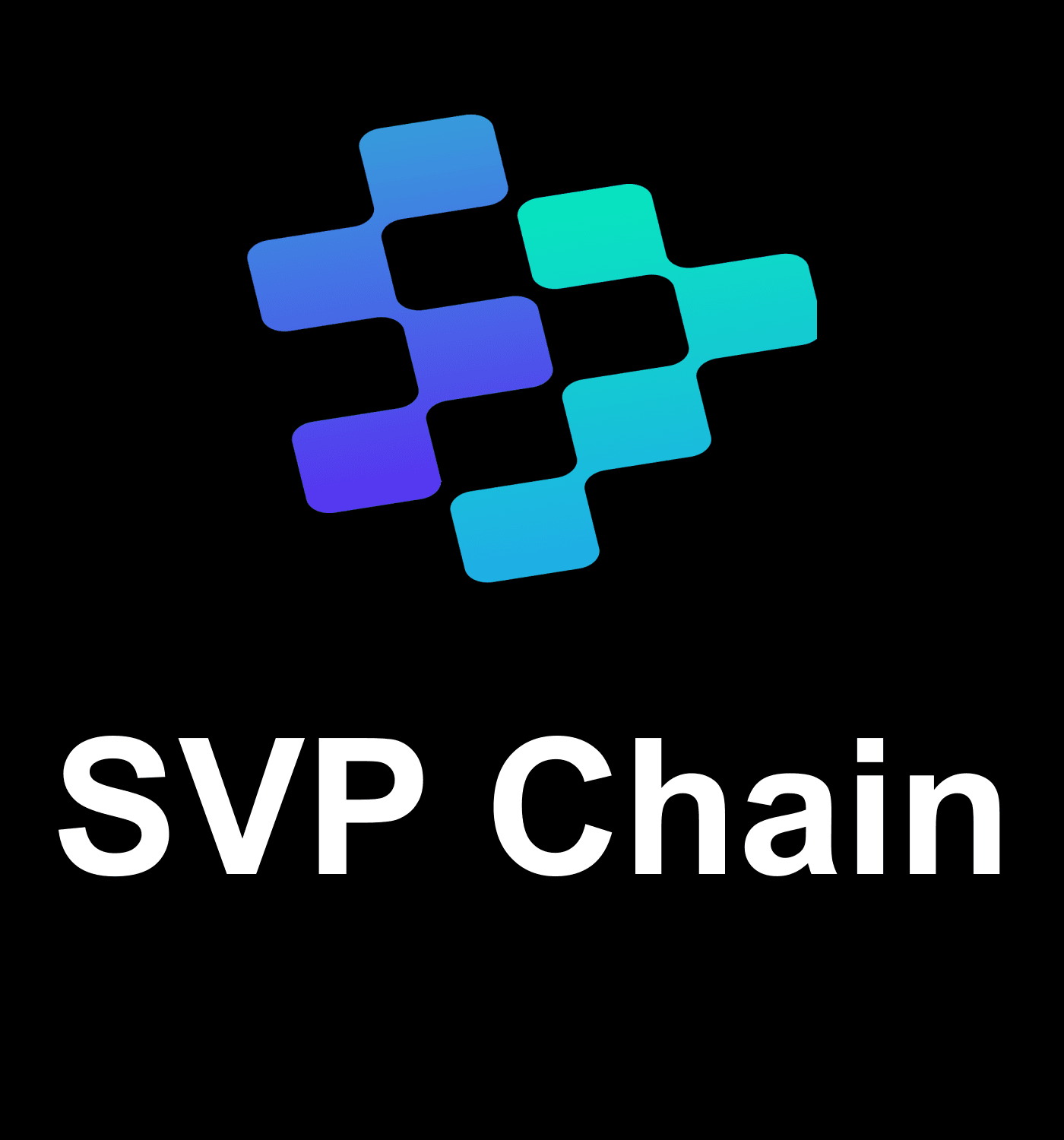 Full-color vertical SVP Chain logo on black background